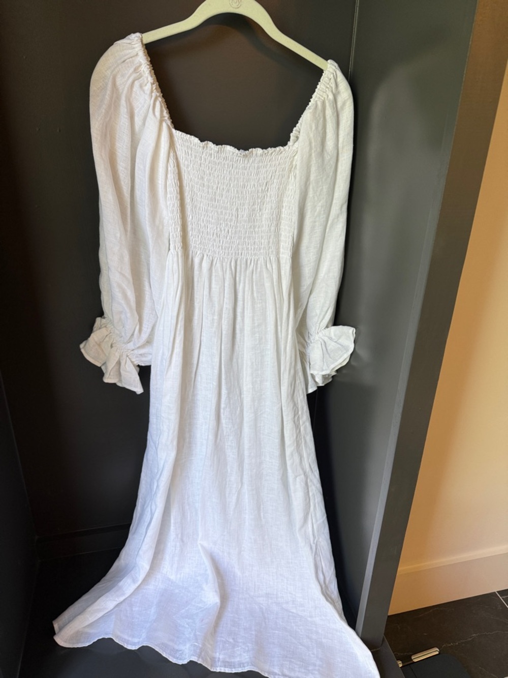 Sleeper White Smocked Midi Dress